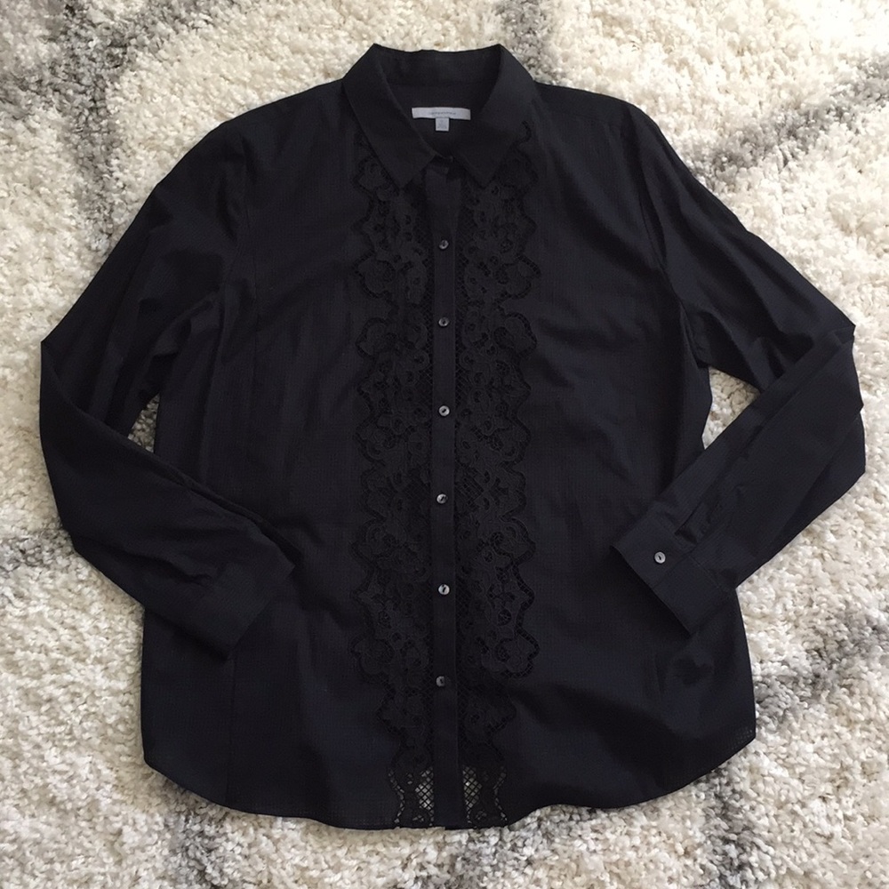 Black button down shirt with lace detail